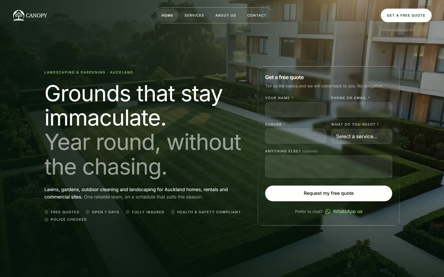 The Canopy Property Services website homepage