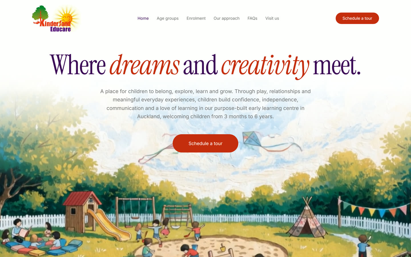 The Kinderland Educare website homepage